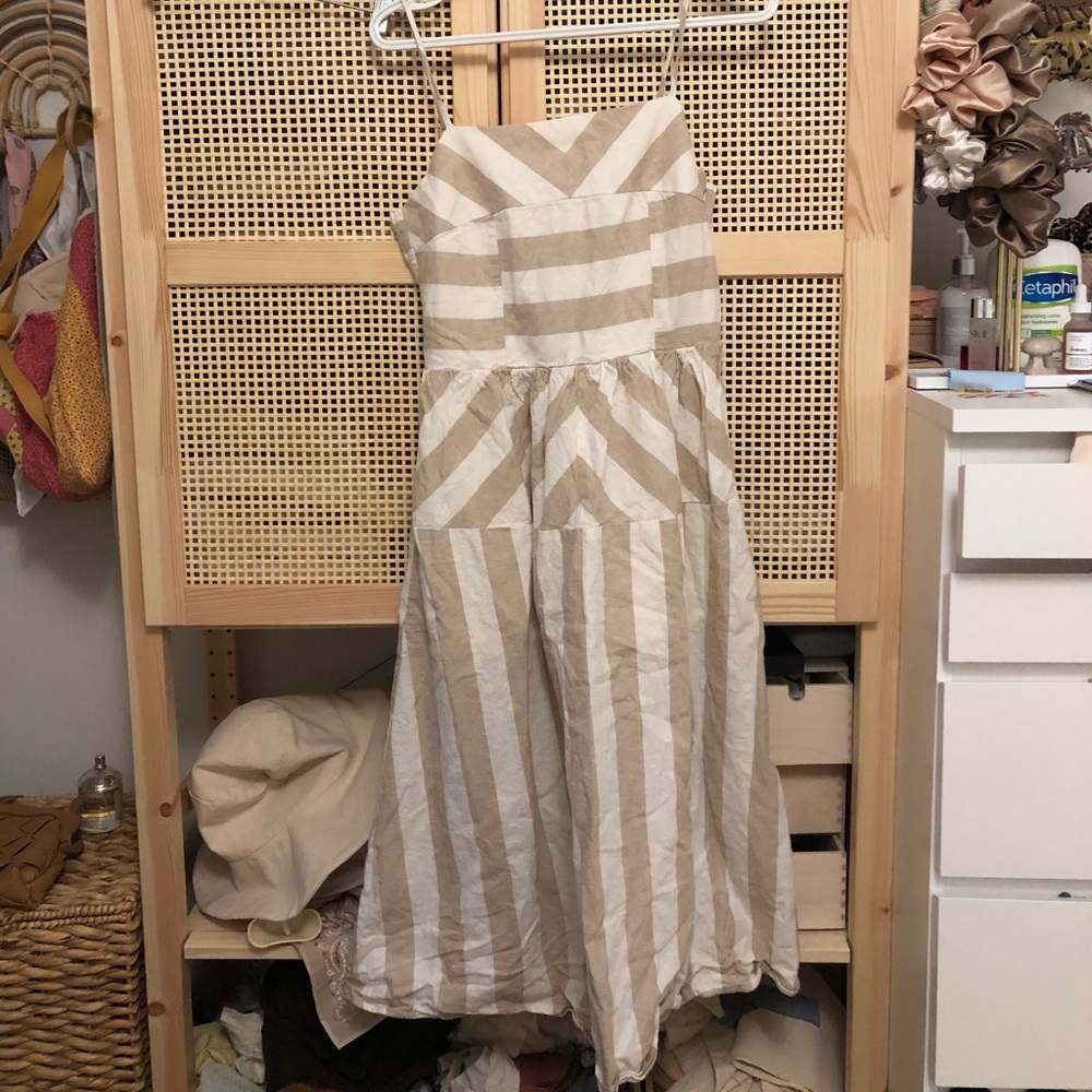 H&M Beige and White Striped Dress